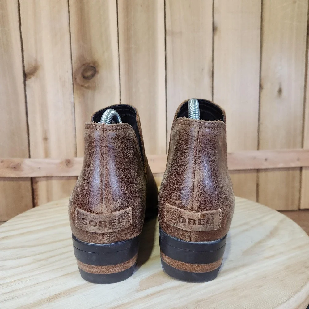 Sorel‎ Lolla Cut-Out Boots Womens 9.5 Brown Leather Block Heel Ankle Booties